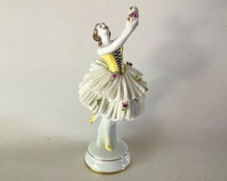 Antique Volkstedt Dresden Lace 9 1/2 " Lady Figurine Dancer Holding Flowers Lady