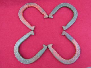 4 Vtg Duluth Diamond Double Ringer Horseshoes Set Drop Forged 2.  5 lbs Orig Paint 3