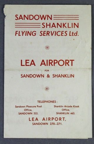 Sandown Shanklin Flying Services Lea Airport Leaflet Isle Of Wight