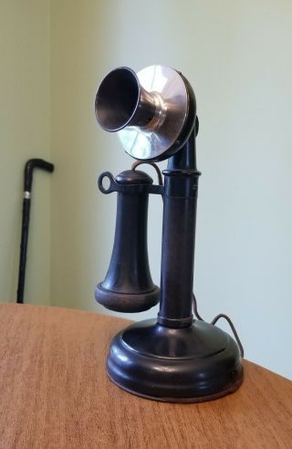 Antique Swedish - American Candlestick Telephone With Paint - C1908