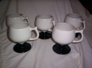 Set 5 Mid Century/vintage Hall China Pedestal Coffee Cups/mugs Black White