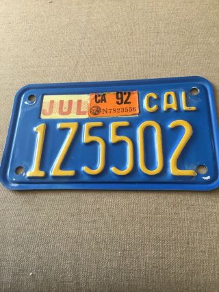 Vintage California Motorcycle License Plate Blue Yellow