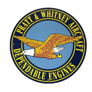 Vintage Pratt Whitney Aircraft Dependable Engines Porcelain Tin Sign White Back