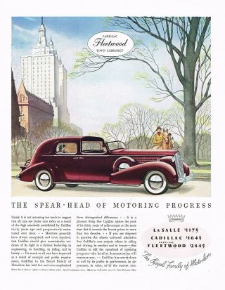 1936 Big Vintage Red Cadillac Fleetwood Town Cabriolet Car Art Print Ad