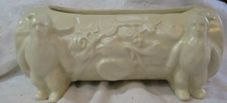 Vintage Mccoy Usa 8 " Log With 2 Gnomes,  Ivy Vine In Cream Planter Very