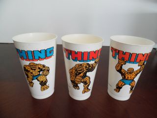 3 Vintage Marvel Comics 1975 The Thing 7 Eleven Plastic Slurpee Cups