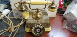 Vintage French Style Ornate Gold Phone Rotary Dial Telephone Made In Singapore.