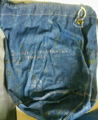 Vintage Ww2 Us Navy Military Selvedge Denim Drawstring Laundry Garment Bag Retro