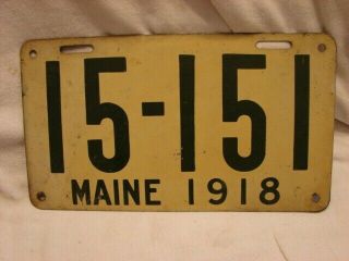 Antique Maine 5 Digit Metal 1918 License Plate 15 - 151