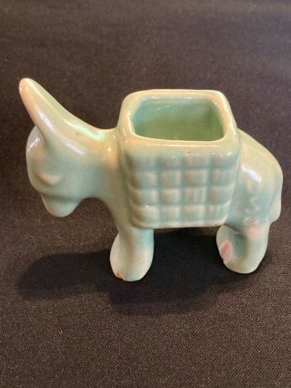 Vintage Miniature Shawnee Pottery Donkey With Basket Light Green