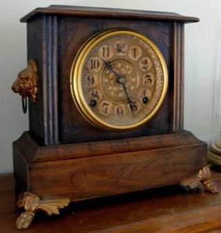 Lovely Small Antique Gilbert Mantel Clock In Natural Wood,  Circa 1890 - 1900