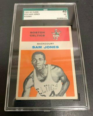 1961 - 62 Fleer Rookie Card Sam Jones 23 Sgc 40 Graded 3 Vg Ss