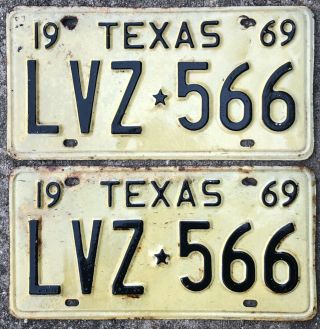 Matched Pair 1969 Texas License Plates