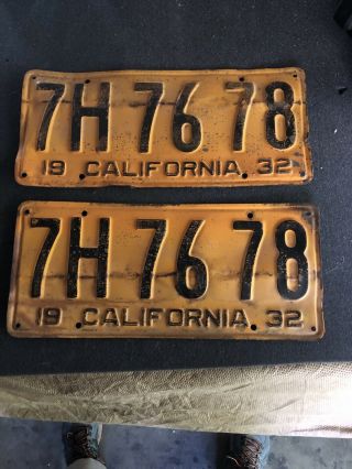 1932 California License Plate Pair,  Dmv Clear 7h 76 78