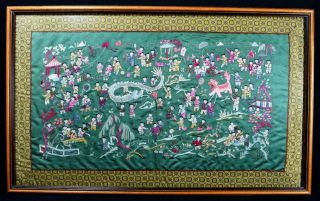 Large Antique Chinese Silk Embroidery C1920s Children Playing