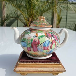 Attractive Chinese 19th C Canton Famille Rose Females & Birds Teapot