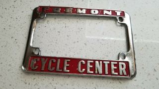 Vintage FREMONT CA Cycle Center MOTORCYCLE License Plate Frame RARE 1970s HONDA 3