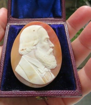 Antique 1880 Shell Cameo Of A Gentleman Signed