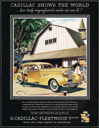 1936 Big Vintage 1937 Cadillac Fleetwood Sedan Car Art Print Ad