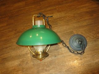 Vintage Enamel Metal Shade Hanging Light Lamp Electric Glass Hurricane Style