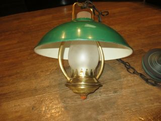 Vintage Enamel Metal Shade Hanging Light Lamp Electric Glass Hurricane Style 2