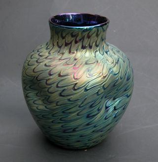Large Antique Kralik Czech Art Glass Secessionist Vase Fish Scales Glaze