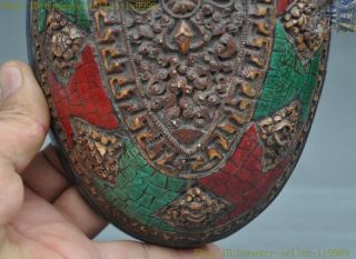 Tibet Tantric skull head Inlay turquoise Red Coral lapis lazuli Kapala Bowl cup 3
