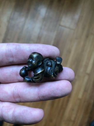 Antique Chinese Or Japanese Rare Tiny Carved Bronze Child Figure