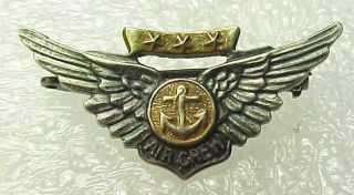 Vintage Wwii Us Navy Air Crew Wings Sterling Silver Pin Badge 1 "