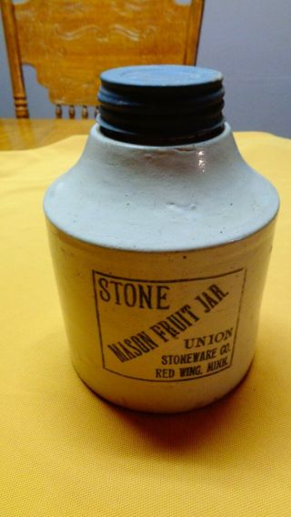 Antique Stoneware Mason Fruit Jar Union Stoneware Co Red Wing,  Minn.  Pat 1899