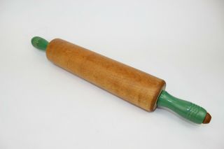 Munising Antique Vintage Wooden Maple Wood Rolling Pin - Green Handles