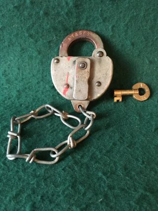 At&sf Atchison Topeka And Santa Fe Railroad Steel Lock With Brass Key