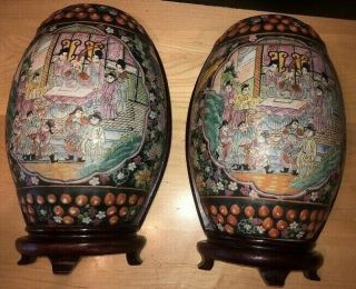 Antique Large Chinese Early Republic Period Famille Rose Pair Wall Pockets/vases