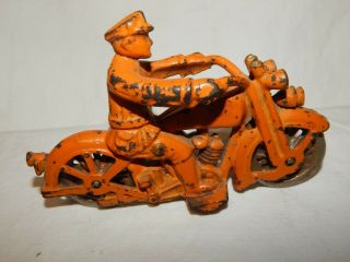 Antique Hubley Cast Iron Harley Davidson Motorcycle Toy & Rider 5 1/2 " Long.