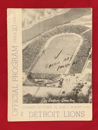 Antique 1939 Green Bay Packers Vs Detroit Lions Early Nfl Football Program 1930s