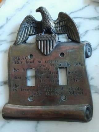 Vintage Bronze American Eagle Thomas Jefferson Double Light Switch Cover Outlet