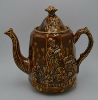 Antique Bennington Rockingham Pottery Rebekah At The Well Teapot With Lid 8 "