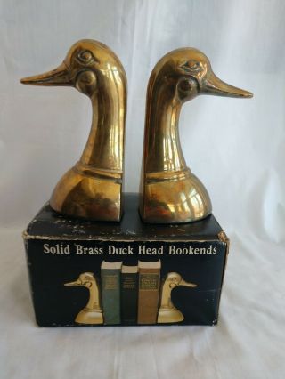 Vintage Solid Brass Duck /goose Head Bookends 6 " Made In Korea
