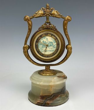 Antique Didisheim Goldschmidt Swiss Made Bronze Mounted Desk Clock Onyx Base Jqf