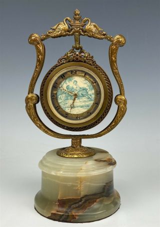 Antique Didisheim Goldschmidt Swiss Made Bronze Mounted Desk Clock Onyx Base JQF 3