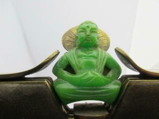 Antique Art Deco Jade Buddah Mounted C1920 Handbag With Gilded Fittings 20x20cm