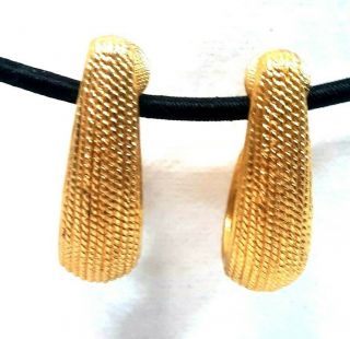 Vintage Napier Rope Ribbon Hoop Textured Gold Tone Clip On Screw Back Earrings