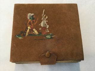 Vintage Crown Point Trading Post,  Ny Hand Painted Suede Covered Souvenir Box