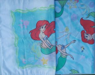 Vtg 90s Disney Little Mermaid Ariel Under The Sea Twin Flat Sheet Pillowcase