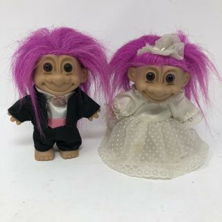 Vintage Set 1990s Russ Trolls Bride And Groom Wedding 90s Troll Toys Pair