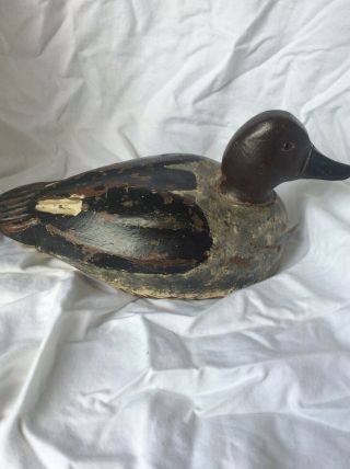Antique Quebec Wood Carved Duck Decoy Glass Eyes,  Old Paint