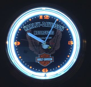 Rare Harley Davidson Wall Clock Eagle Bar & Shield Neon Light Model Spr - 89