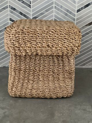 Vintage Jute Woven Basket With Lid Decorative Storage