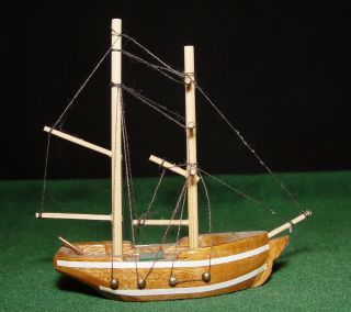 Vintage Dollhouse Miniature Handmade Wooden Sail Boat