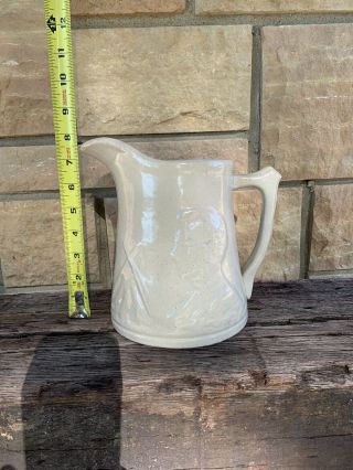 Antique Pottery Stoneware " Uhl " Lincoln And Log Cabin Pitcher 1880s Made